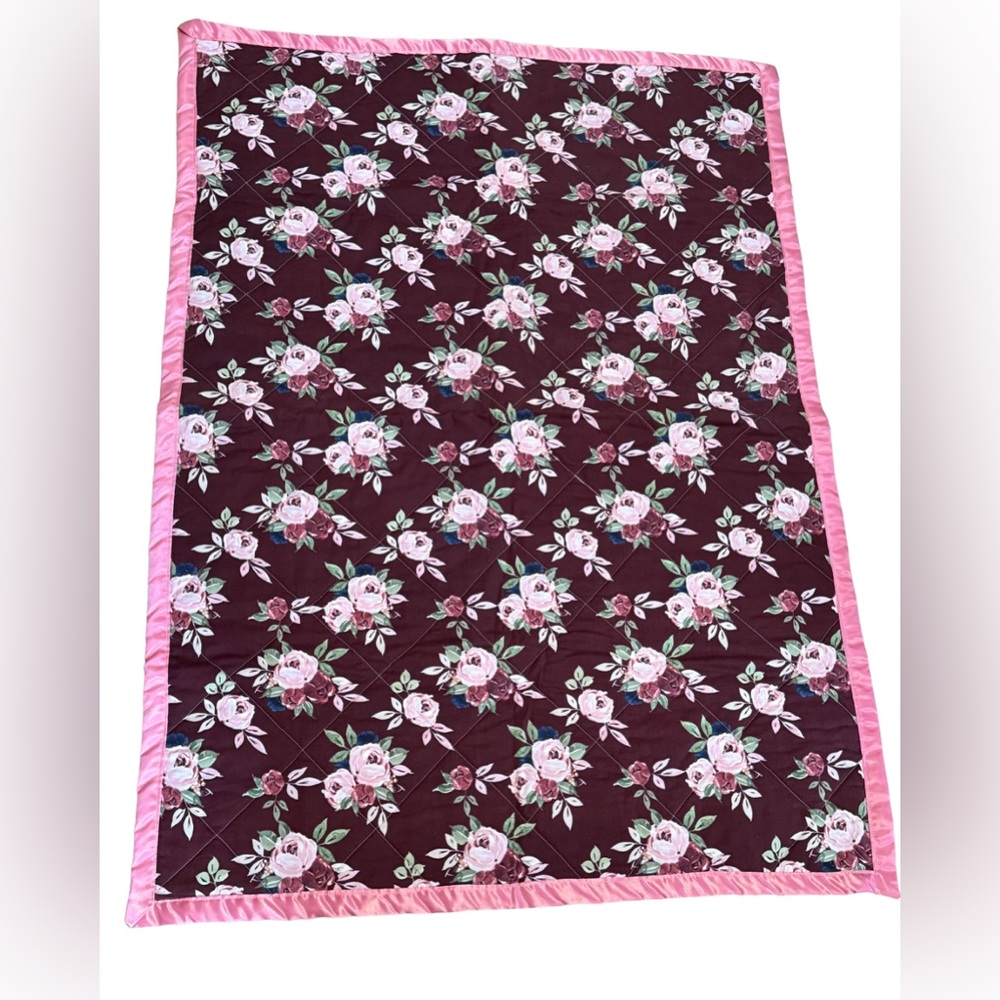 Handmade Pink Patchwork Baby Quilt 32x45 | Floral Reversible Blanket | New - Picture 1 of 6